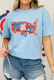 Light Blue Faux Patchwork Print American Patriotic Graphic Tee Aaria Tees