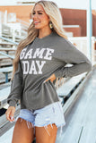 Bluing Corded GAME DAY Graphic Long Sleeve Crewneck Top - Aaria Tees Aaria Tees