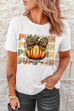 White PUMPKIN Season Leopard Bow Print Crew Neck T Shirt - Aaria Tees Aaria Tees