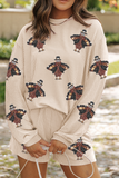 Parchment Thanksgiving Sequined Turkey Corded Knit Loose Fit Shorts Set - Aaria Tees Aaria Tees
