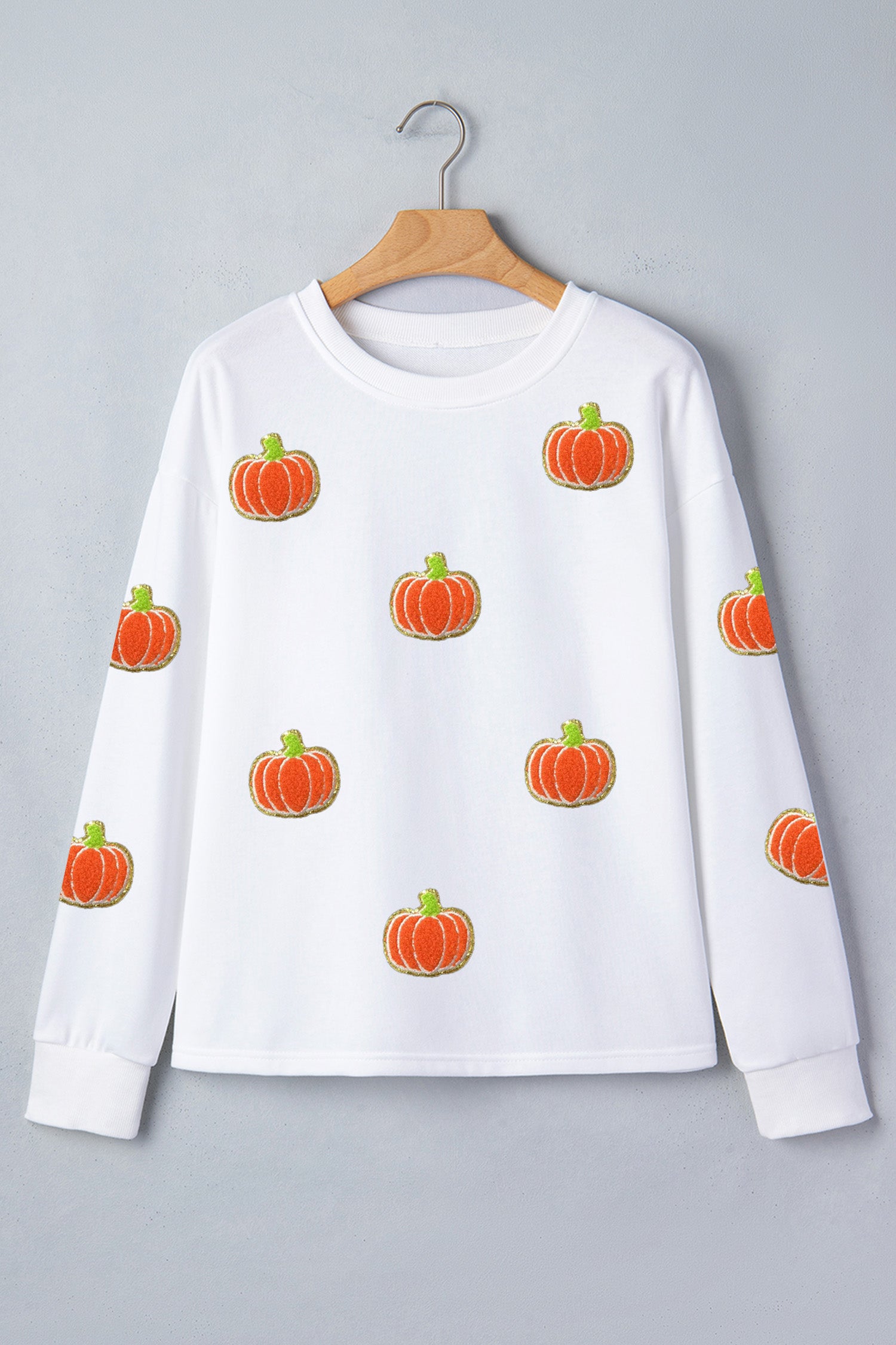 White Glitter Chenille Pumpkin Patch Graphic Long Sleeve Top - Aaria Tees Aaria Tees