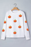 White Glitter Chenille Pumpkin Patch Graphic Long Sleeve Top - Aaria Tees Aaria Tees