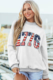 Light Grey AMERICA 1776 Faux Patchwork Print Reversible Mock Neck Sweatshirt Aaria Tees