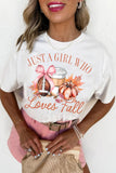 White JUST A GIRL WHO Loves Fall Graphic Casual Tee - Aaria Tees Aaria Tees
