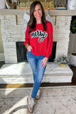 Fiery Red Merry Script Holiday Christmas Graphic Sweatshirt Aaria Tees