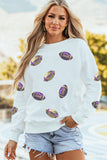 White Game Day Sequin Rugby Pattern Baggy Sweatshirt - Aaria Tees Aaria Tees