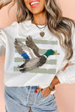 White Western Print Mallard Duck Graphic Casual Sweatshirt Aaria Tees