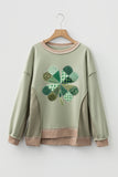 Smoke Green Waffled Color Block St Patricks Day Clover Patched Baggy Sweatshirt Aaria Tees