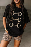 Black Western Horse Bit Printed Relaxed T Shirt - Aaria Tees Aaria Tees