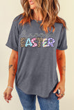 Gray Happy EASTER Lettering Graphic Crewneck Tee Aaria Tees