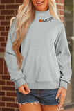 Gray hello fall Embroidered Pumpkin Detail Mock Neck Sweatshirt - Aaria Tees Aaria Tees