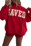 Gray Saved By Grace Embroidered Detail Letter Graphic High Neck Sweatshirt Aaria Tees