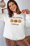 White FARM FRESH PUMPKINS Embroidered Graphic Thanksgiving Holiday Sweatshirt Aaria Tees