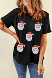 Black Faux Sequin Christmas Claus Pattern Crewneck T Shirt - Aaria Tees Aaria Tees