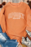 Orange SPOOKY SEASON Embroidered Letter Graphic Twisted Ribbed Sweatshirt Aaria Tees