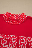 Sail Blue Polka Dot Letter Print Contrast Trim Mock Neck Sweatshirt Aaria Tees