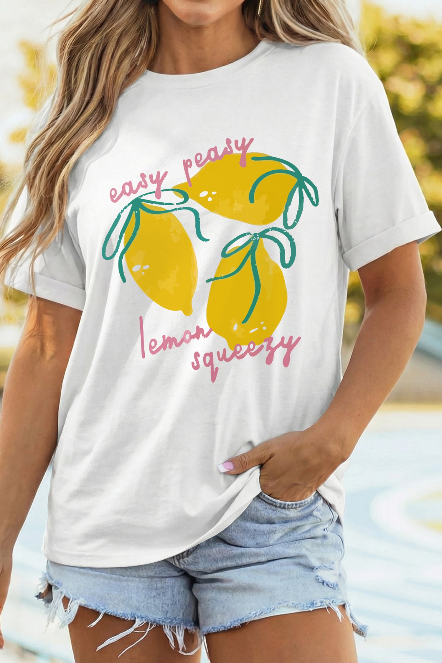 White Easy Peasy Lemon Squeezy Graphic Tee - Aaria Tees Aaria Tees