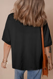 Black Sequin Rugby Football Patched Crewneck Loose T Shirt Aaria Tees