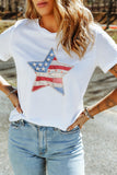 White Faux Patchwork Star Printed Patriotic Graphic Tee Aaria Tees