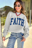 Light Grey FAITH/ JESUS Double Side Letter Print Casual High Neck Sweatshirt Aaria Tees