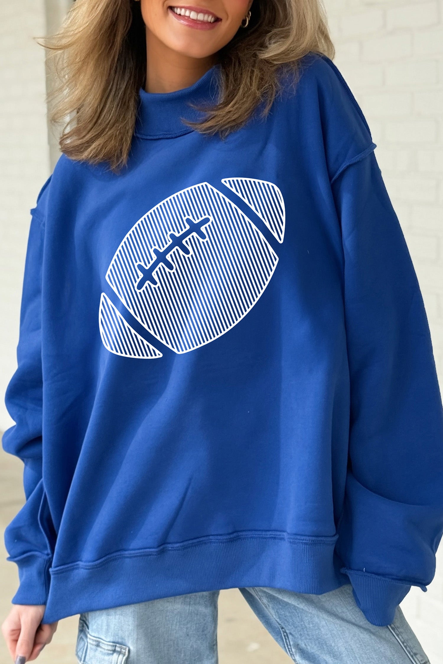 Dark Blue Reversible Gameday Football Graphic Oversized Sweatshirt - Aaria Tees Aaria Tees