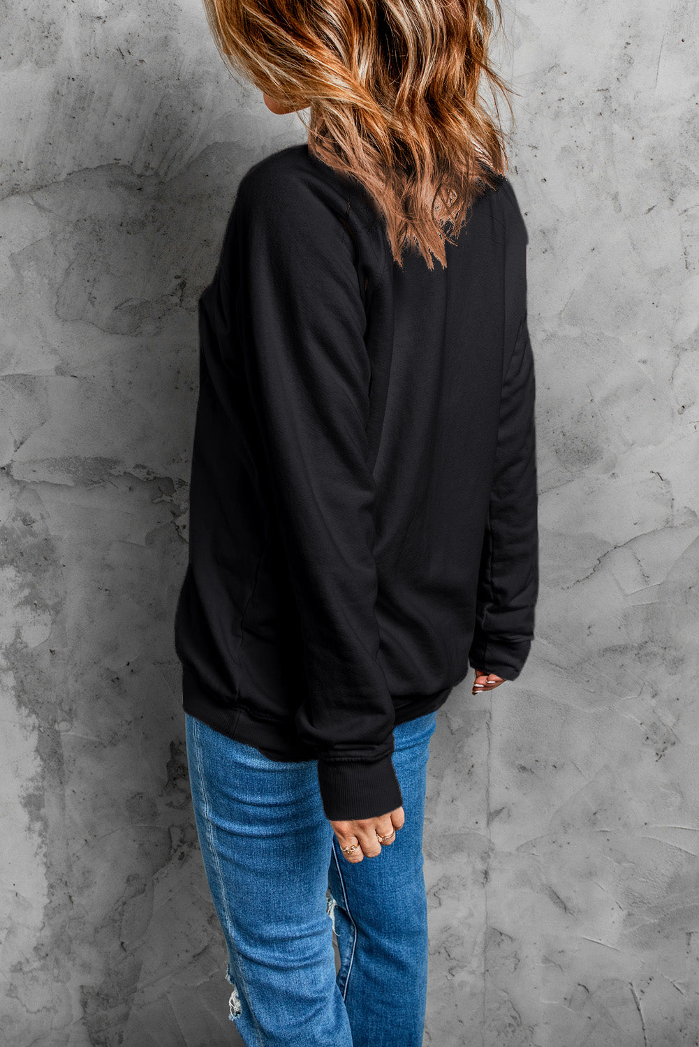 Black Spooky Rhinestone Drop Shoulder Graphic Sweatshirt - Aaria Tees Aaria Tees