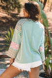 Beige Plaid Floral Peace Heart Graphic Wide Long Sleeve Top - Aaria Tees Aaria Tees