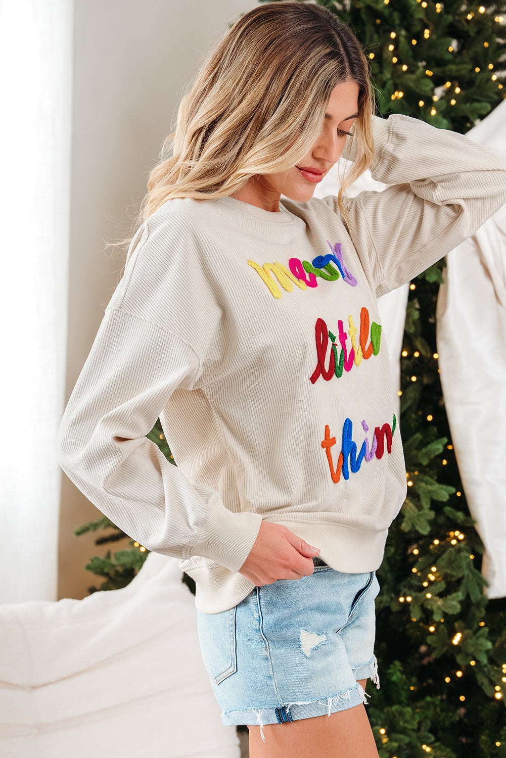 Sylevi Graphic Ribbed Loose Sweatshirt - Aaria Tees Aaria Tees