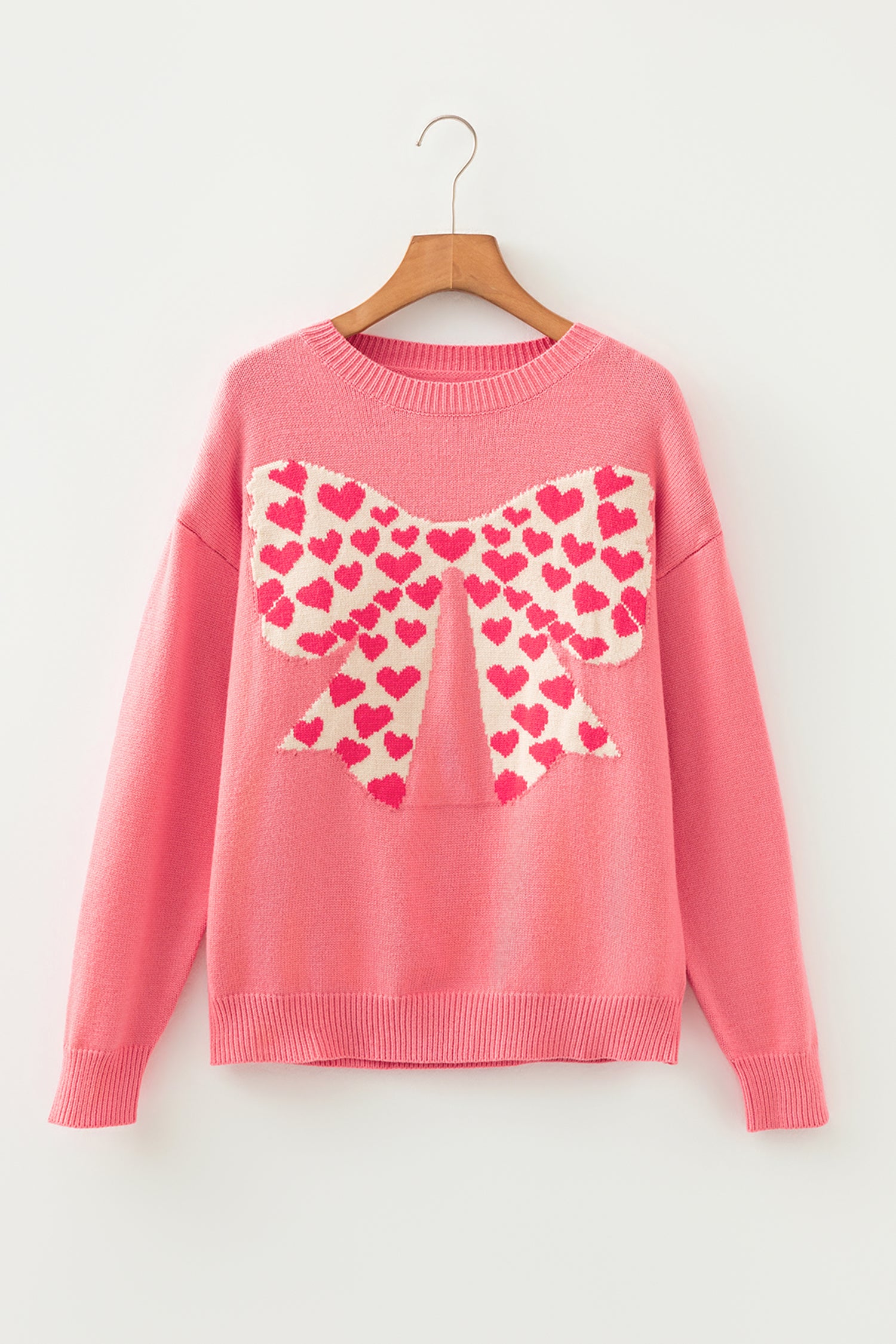 Dusty Pink Heart Bow Graphic Valentine Sweater - Aaria Tees Aaria Tees