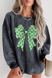 Gray Clover Bowknot Graphic Corded Pullover Sweatshirt Aaria Tees