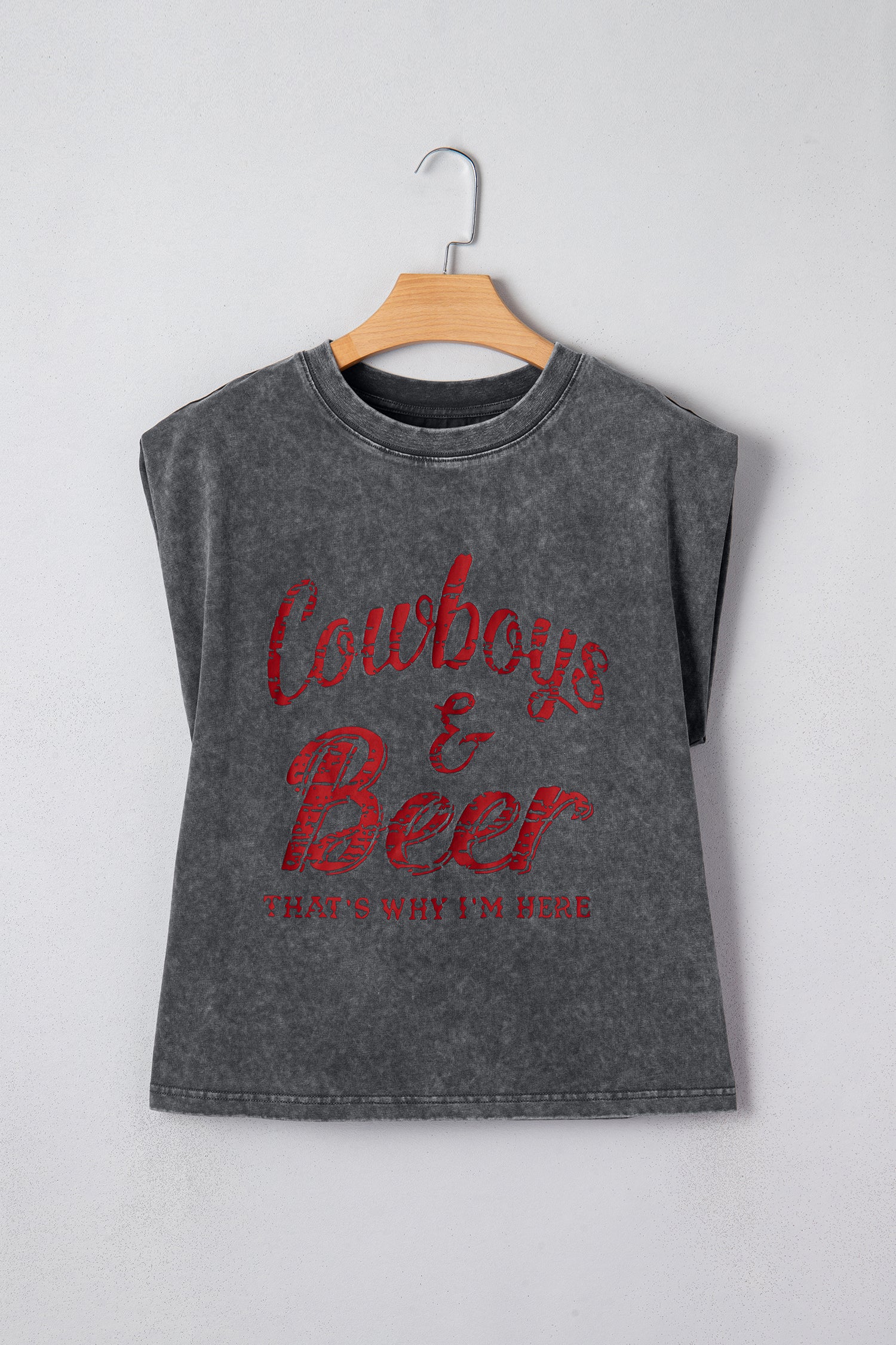 Sleet Cowboy & Beer Western Graphic Mineral Wash Tank Top - Aaria Tees Aaria Tees