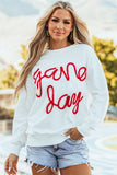Dark Blue Tinsel Game Day Drop Shoulder Graphic Sweatshirt Aaria Tees