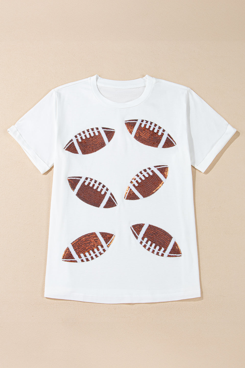 White Sequined Rugby Football Graphic Cotton T Shirt - Aaria Tees Aaria Tees