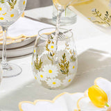Daisy Painted Stemless Wine Glasses Aaria Tees