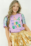 Orchid Petal Sequined MARDI GRAS Graphic Patchwork T Shirt - Aaria Tees Aaria Tees