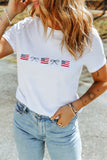 White Embroidered Flag Bow Short Sleeve Casual T-Shirt Aaria Tees