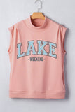Pink Lake Weekend Graphic High Neck Short Sleeve Top Aaria Tees