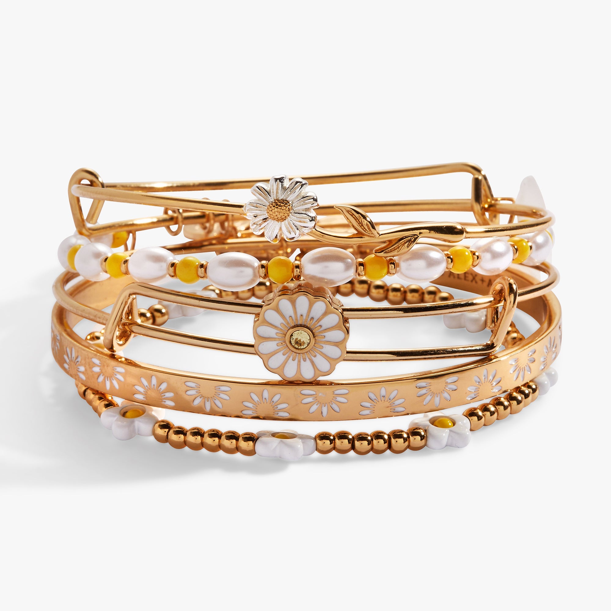 Daisy Flower Beaded Bangle Set of 5 - Aaria Tees Aaria Tees