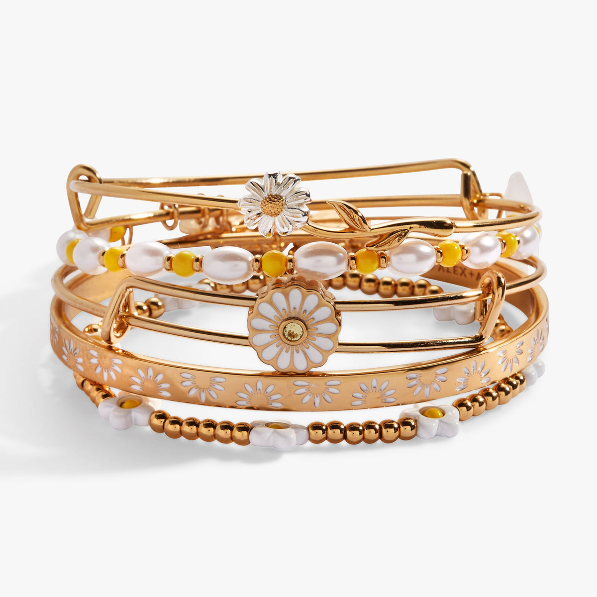 Daisy Flower Beaded Bangle Set of 5 - Aaria Tees