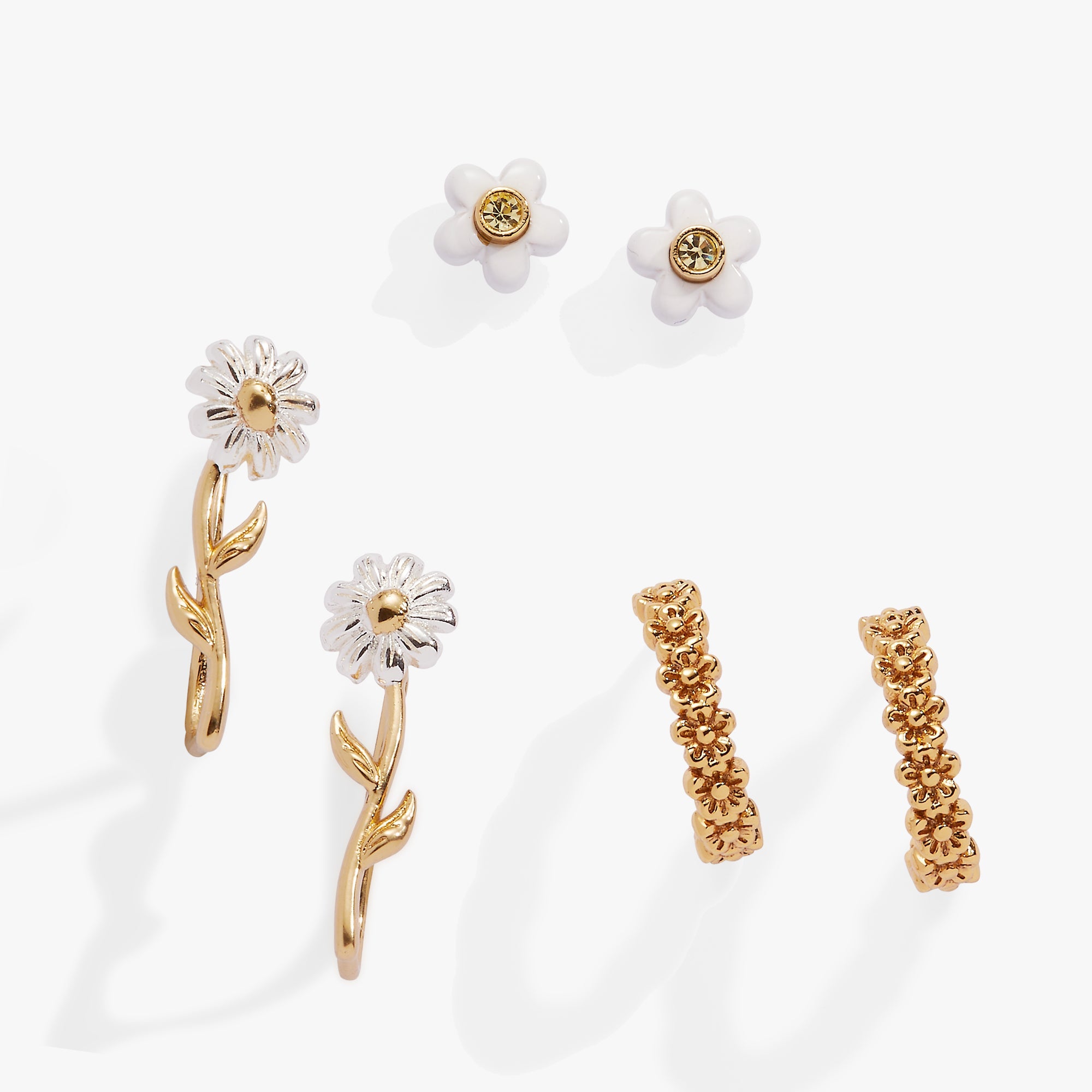 Daisy Flower Stud and Huggie Hoop Earring Set of 3 - Aaria Tees Aaria Tees