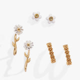Daisy Flower Stud and Huggie Hoop Earring Set of 3 - Aaria Tees Aaria Tees