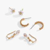 Daisy Flower Stud and Huggie Hoop Earring Set of 3 - Aaria Tees Aaria Tees