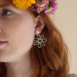 Daisy Statement Earrings - Pearl - Aaria Tees Aaria Tees