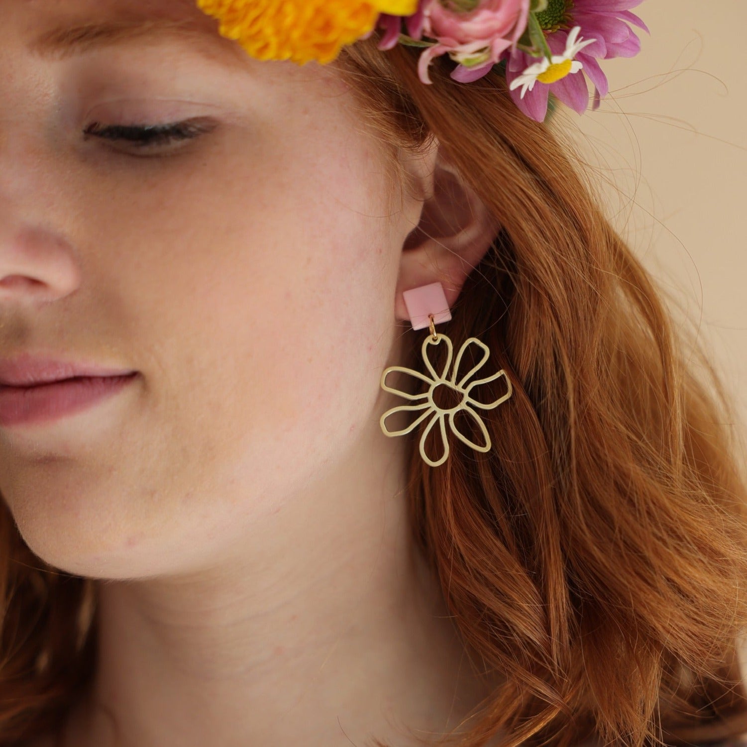 Daisy Statement Earrings - Pink - Aaria Tees Aaria Tees