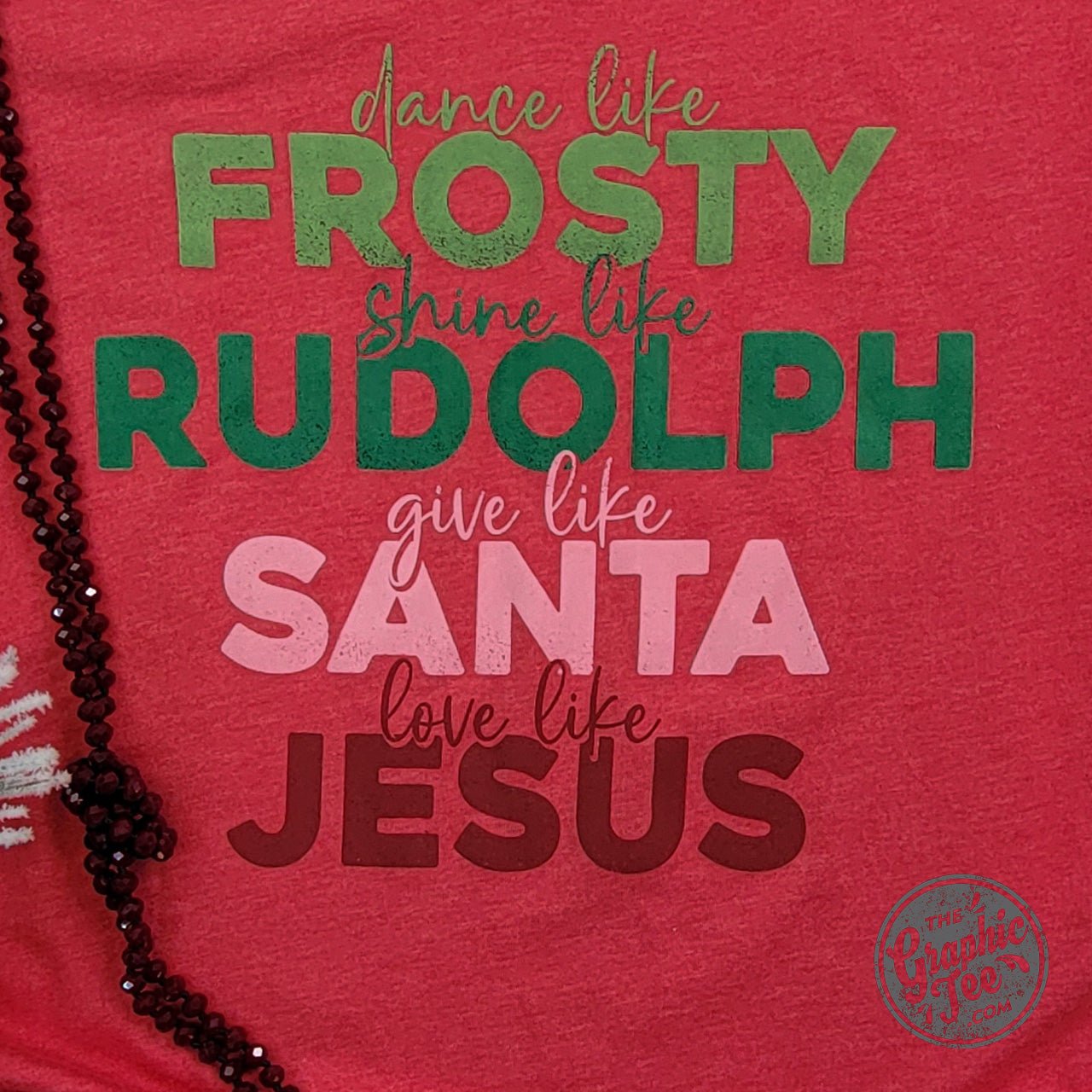 Dance Like Frosty Love Like Jesus Heather Red Short Sleeve V Neck Tee - Aaria Tees Aaria Tees