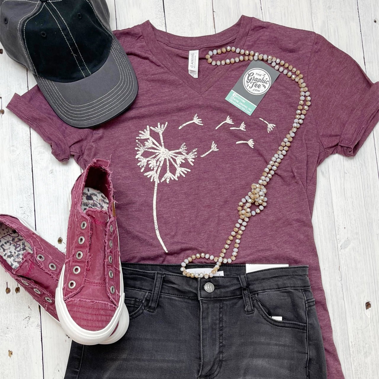 Dandelion Maroon Triblend V Neck Short Sleeve Tee - Aaria Tees Aaria Tees