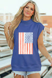 Sky Blue Retro American Flag Printed Mock Neck Tee Aaria Tees