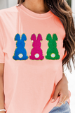 Pink Easter Bunny Chenille Patched Graphic Tee - Aaria Tees Aaria Tees