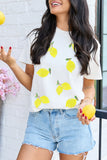 White Sequin Lemon Graphic Casual Summer Tee Aaria Tees