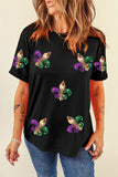 Black Mardi Gras Symbol Patched Crewneck T Shirt - Aaria Tees Aaria Tees